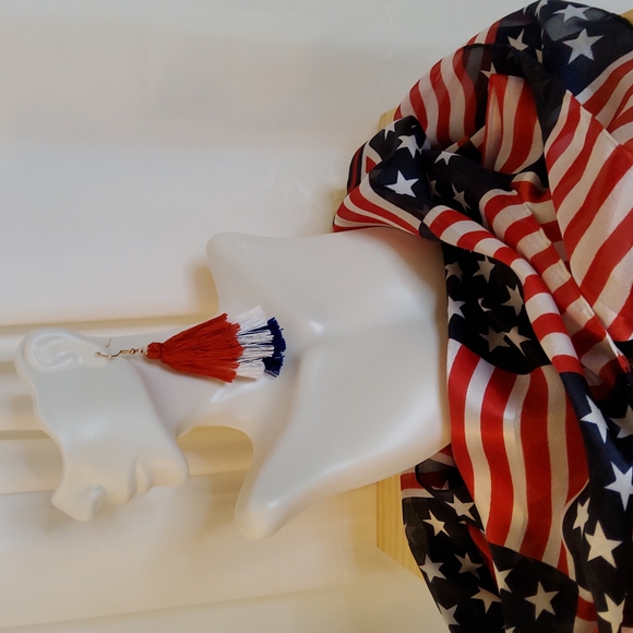 Patriotic Layered Tassel Earrings - Picture 3 of 4